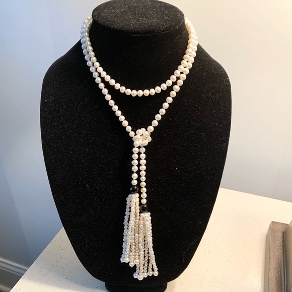 Anthropologie Jewelry - Faux Pearl Wrap Around Tassel Necklace Roaring 20s Anthropologie White Black